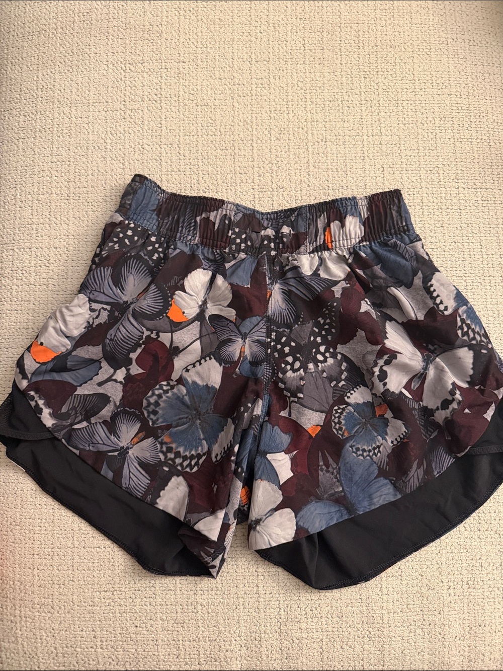 Women's Floral Print Athletic Shorts - Blue & Black